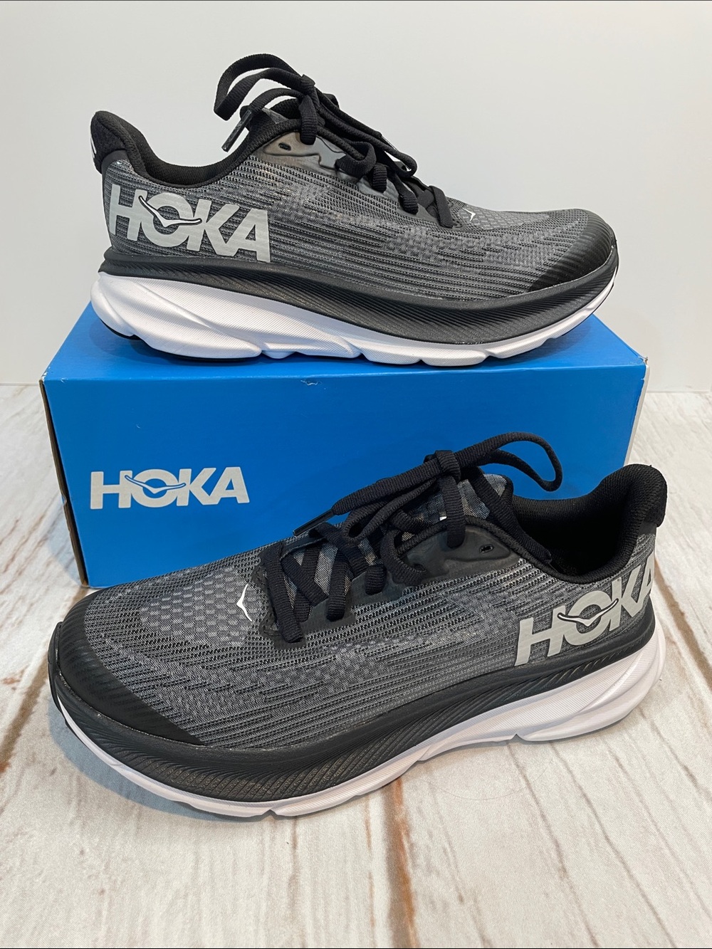 NEW Hoka Clifton 9 Youth 4 Sneakers Gray Black Running Shoes Boys Girls NIB